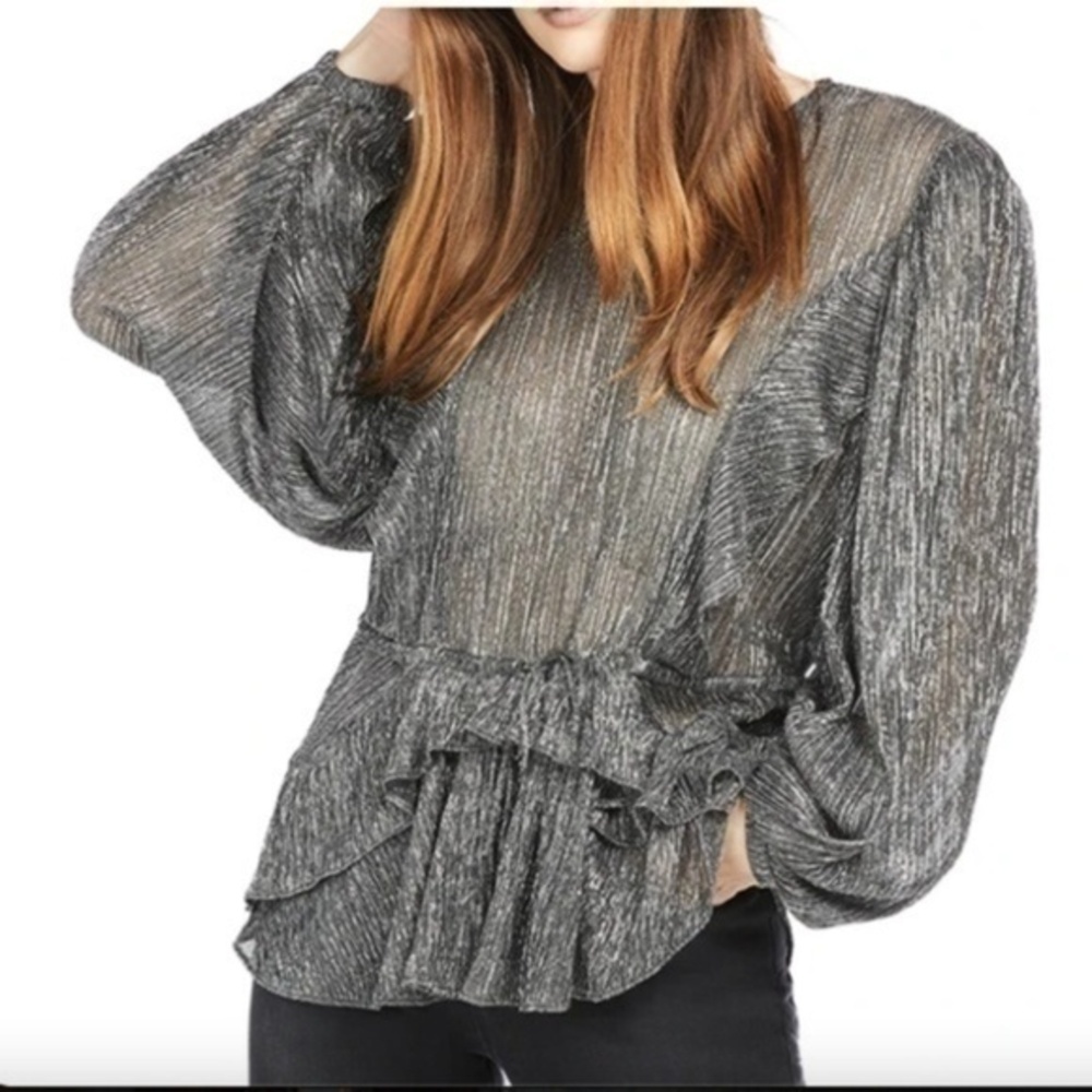**IRO** Gavdos metallic Lame plissé peplum Top